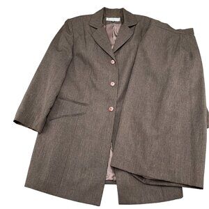 Travis Ayers Skirt Suit Women 14W Brown Woven Poly Mid Length Classic Career 2pc